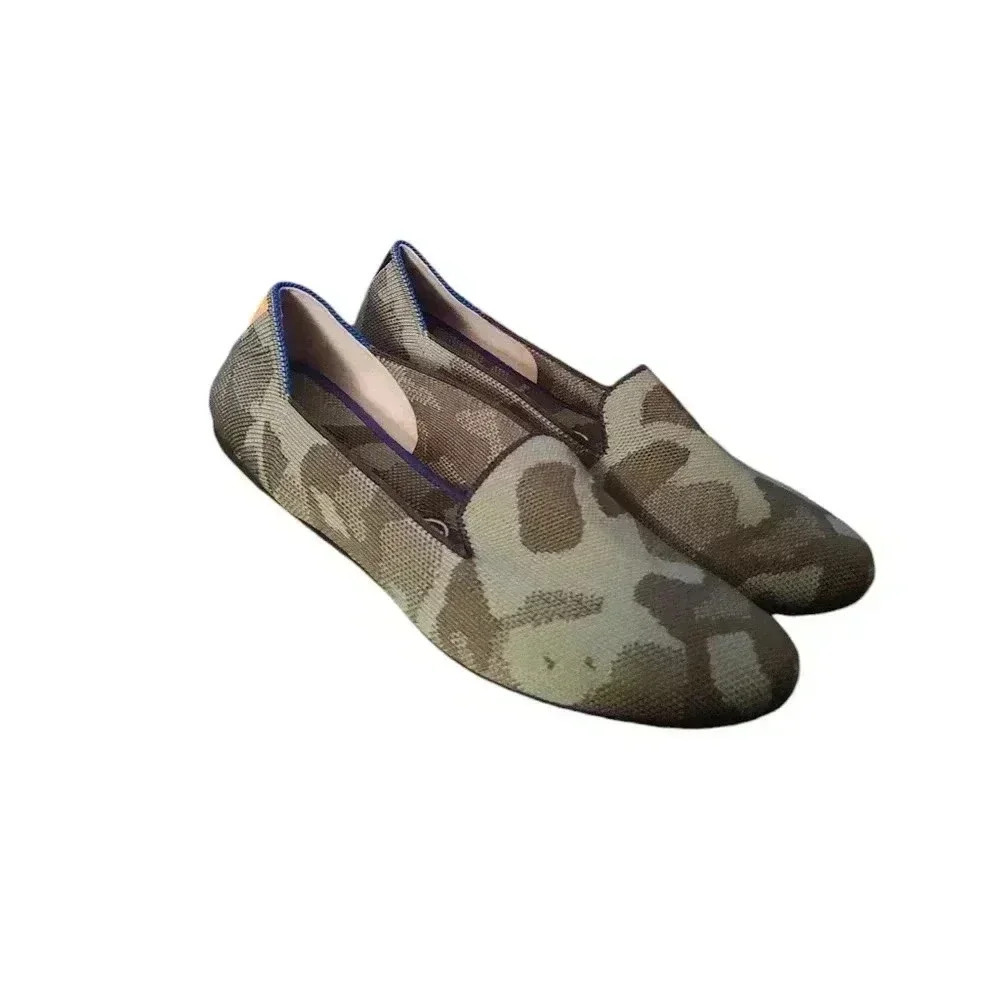 Rothy's The Loafer Women's Olive Green Camo Slip On Flats Shoes 